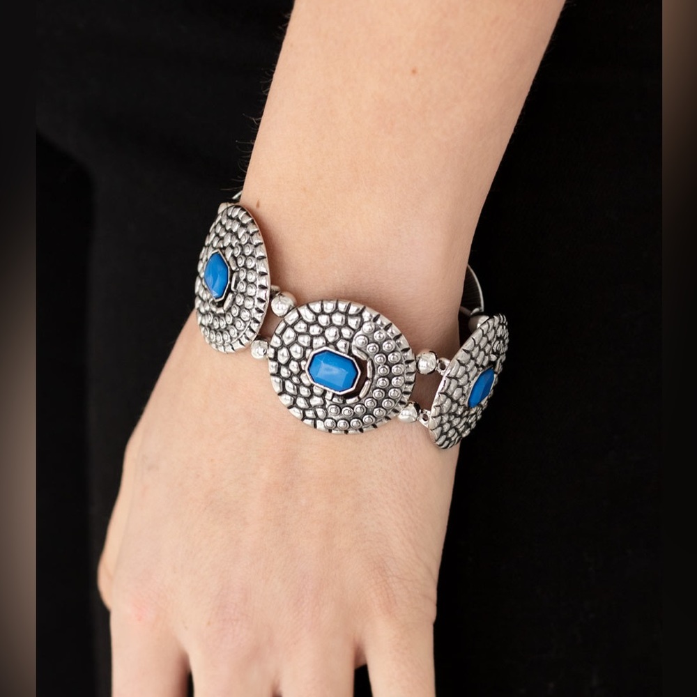 French Blue emerald shaped beads stretchy bracelet